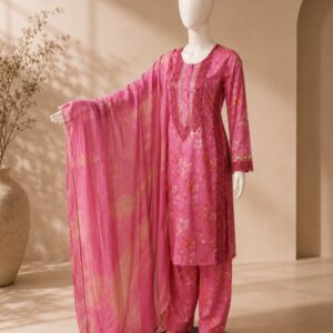 3 Piece Pink Allover Digital Printed Lawn